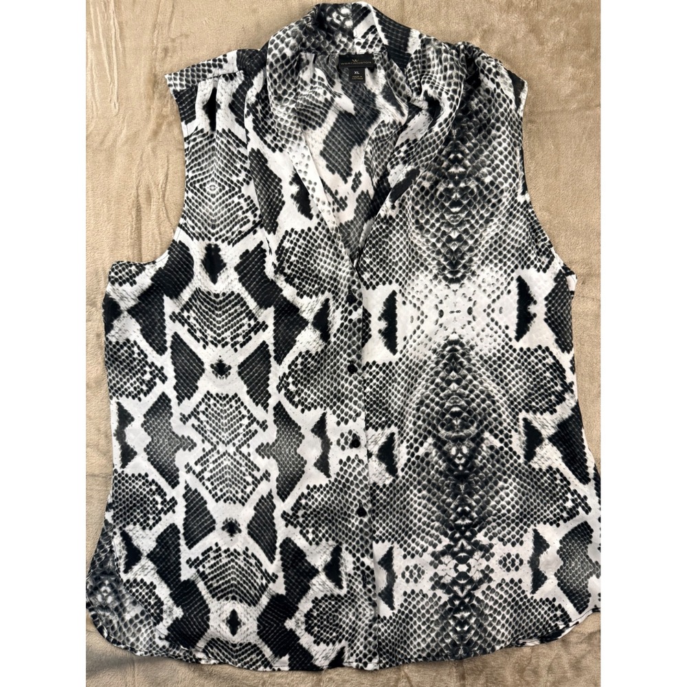 Worthington Womens XL Snakeskin Button Down Sleeveless Blouse